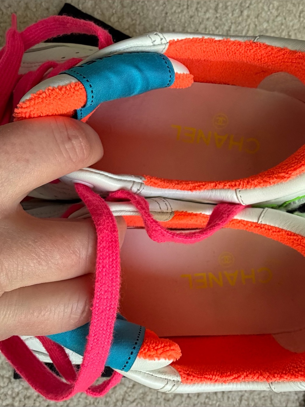 Chanel White and Neon Sneakers - Picture 5 of 7